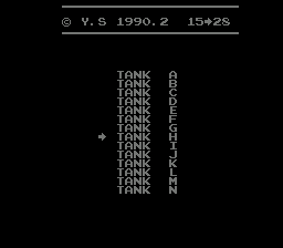Lettered TANK options in the supplied Tank 1990 game menu