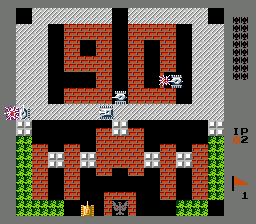Tank 1990 TANK H first-stage battlefield with large upper brick blocks, narrow passages and the headquarters at the bottom